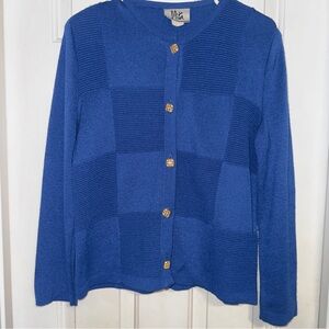 Vintage Mita Cardigan Knit Sweater Royal Blue. Sz 8 USA Made. Nautical Preppy.